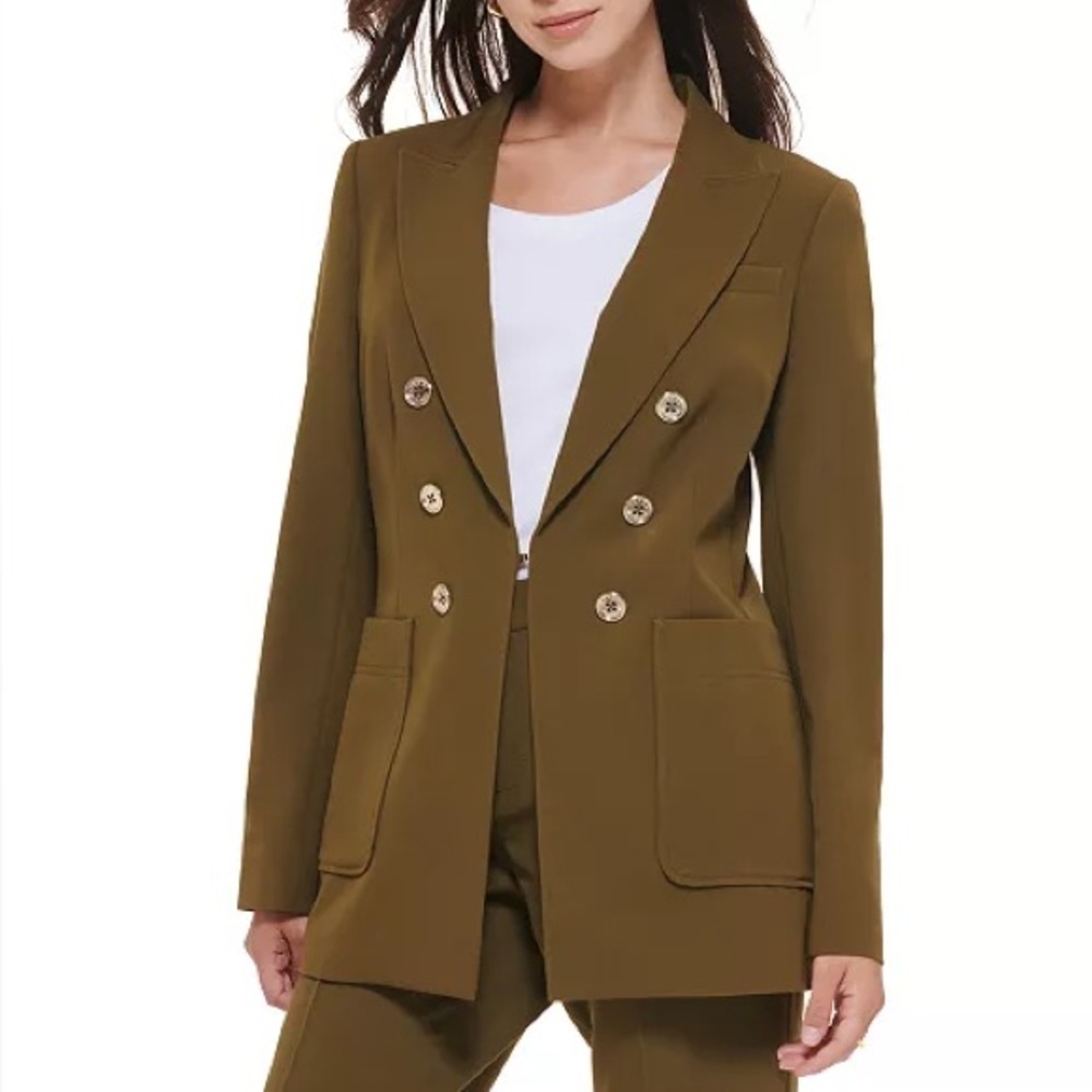 NWOT Tommy Hilfiger Women's‎ Double Breasted Blazer Green Gold Button